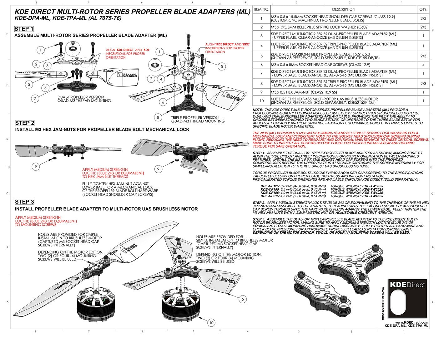 KDE-DPA-ML Propeller Blade Adapter (ML), Dual-Edition | KDE Direct