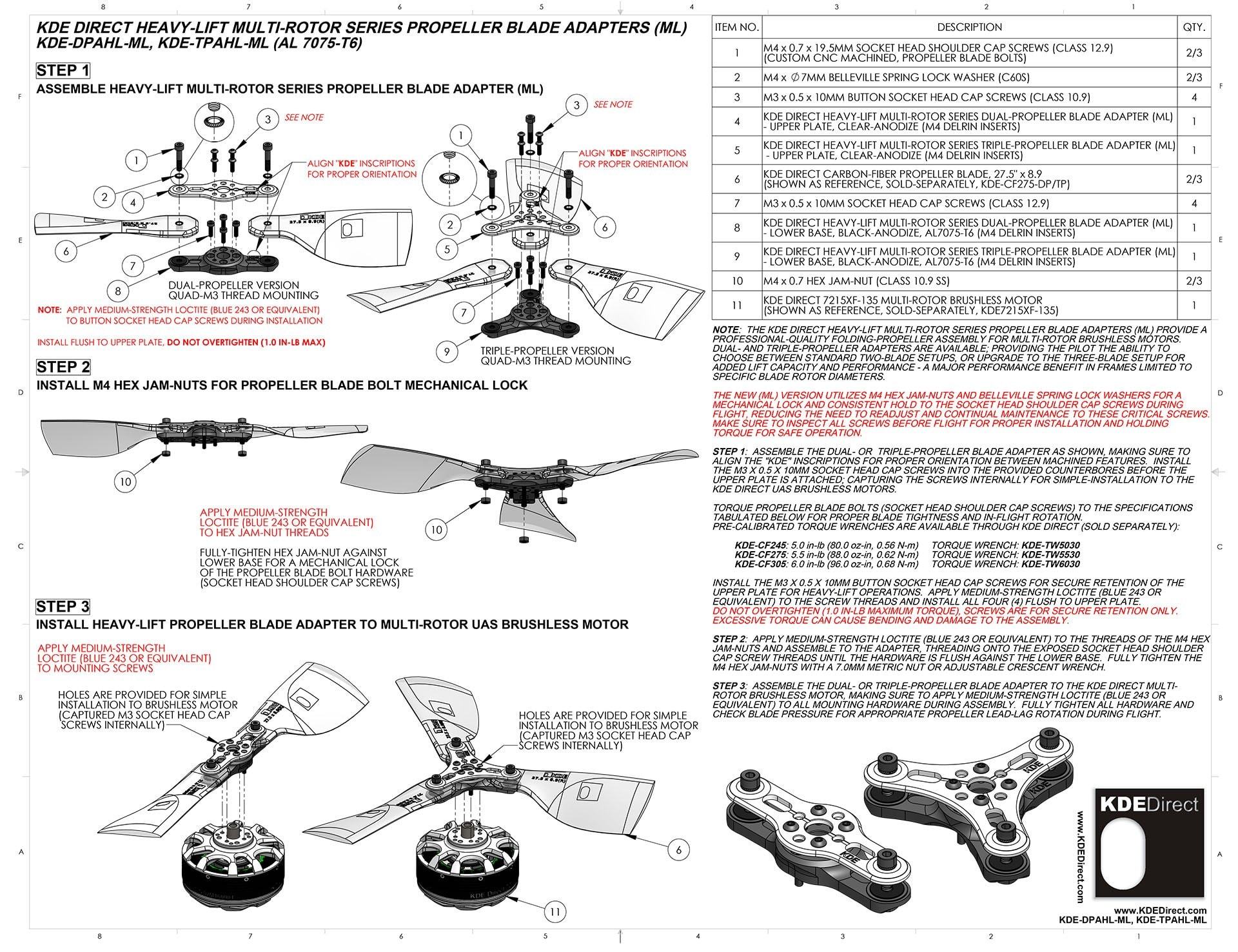 KDE-TPAHL-ML Heavy-Lift Propeller Blade Adapter (ML), Triple